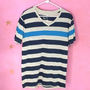 PACSUN ON THE BYAS STRIPED GREY & BLUE T-SHIRT M